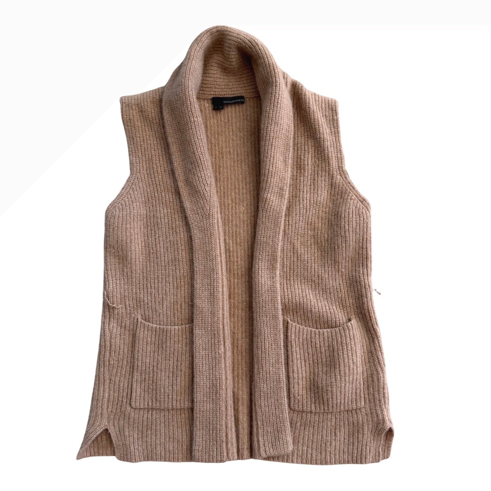 360Cashmere 100% Cashmere Ribbed Shawl Collar Belted Cardigan Vest Womens Medium